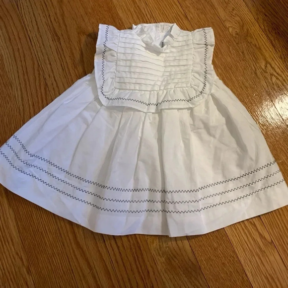 Janie and Jack White Cotton Baby Dress with Navy Thread Detail Size 0-3 Mths - Picture 1 of 5